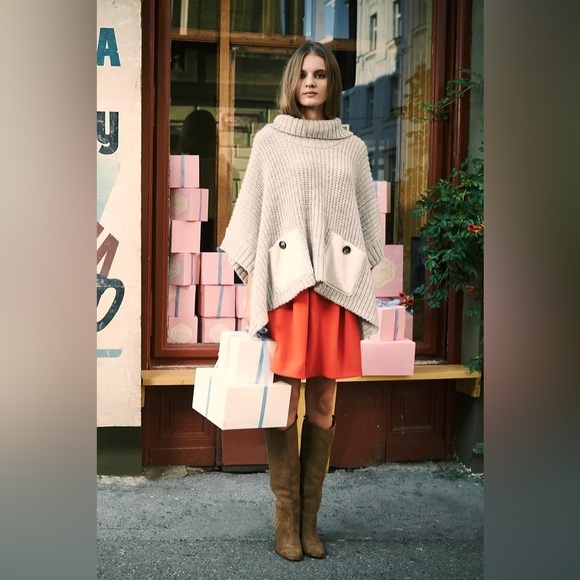 Anthropologie MOTH Westwind Turtleneck Poncho Sweater Wool Alpaca Blend Boho - Picture 3 of 15